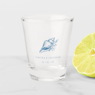 Verre A Shot Mariage côtier vintage Blue Seashell