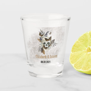 Verre A Shot Mariage Crâne Fleurs Papillons Feuilles Gothique