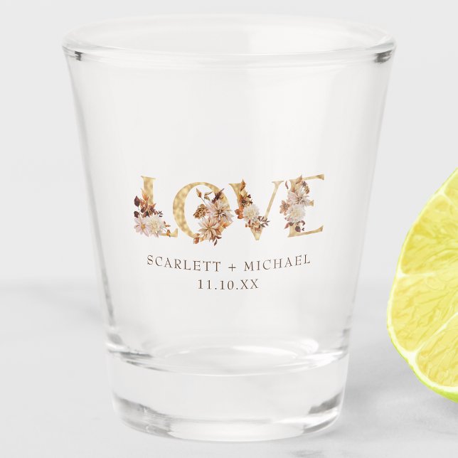 Verre A Shot Mariage d'amour (Love Fall Wedding Shot Glass by Painted Paperie
)