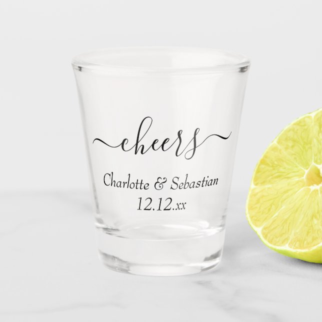 Verre A Shot Mariage Date Et Noms Typographie Personnalisée (Devant)