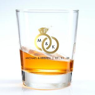 Verre A Shot Mariage de monogramme à anneaux de diamant or