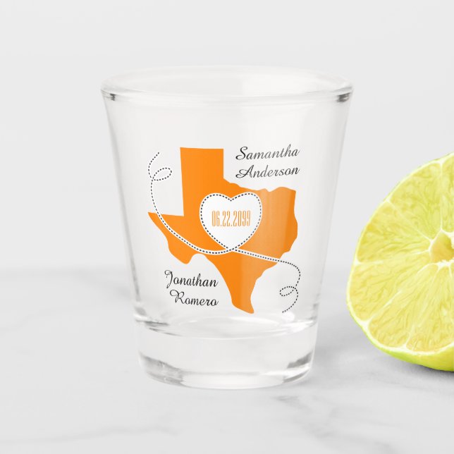 Verre A Shot Mariage de ruban Orange Texas Curling Date (Devant)