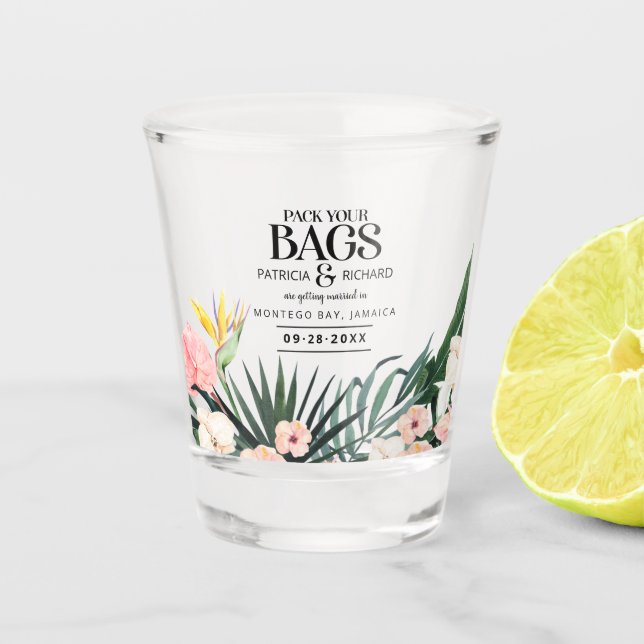 Verre A Shot Mariage Destination Tropicale Enregistrer La Date (Devant)