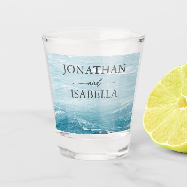 Verre A Shot Mariage d'été au bord de la mer bleue ondulée ombr (Devant)