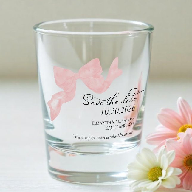 Verre A Shot Mariage Enregistrer la date Invitation | Pink Bow  (Créateur téléchargé)