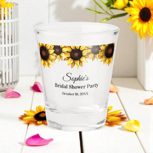 Verre A Shot Mariage Fleur de Tournesol Jaune Blanc Floral