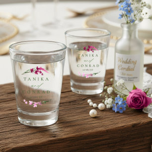 Verre A Shot Mariage Fleur Sauvage Aquarelle Noms Fuchsia ID954