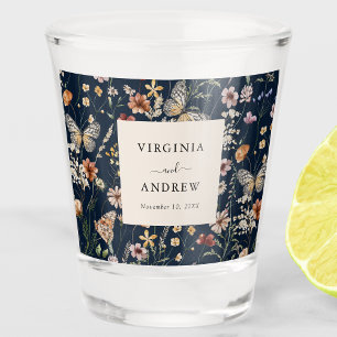 Verre A Shot Mariage Fleur sauvage de la marine Blue Boho