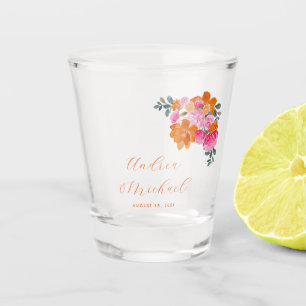 Verre A Shot Mariage floral d'été rose et orange vif