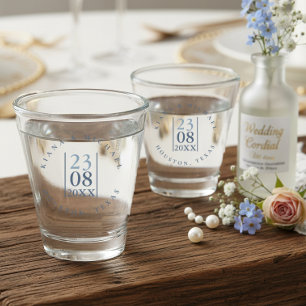 Verre A Shot Mariage Minimaliste Date Bleu Poussiéreux ID889