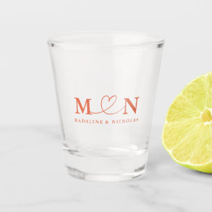 Verre A Shot Mariage Monogramme Boucle Cœur Doodle Coucher de S