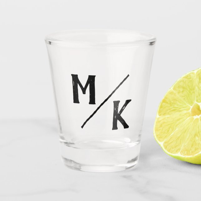Verre A Shot Mariage Monogramme Simple Black Slash Mod Typograp (Devant)