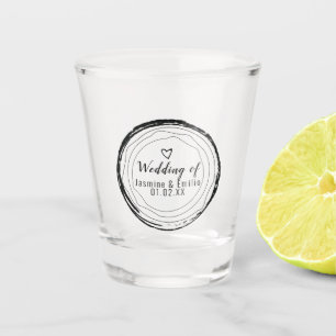 Verre A Shot Mariage Noir Cercles Coeur Bois Grain Couples