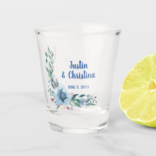 Verre A Shot Mariage personnalisable Keepsaké bleu floral