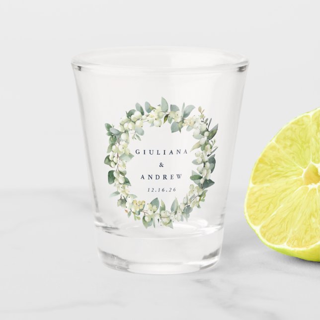 Verre A Shot Mariage personnalisé Snowberry & Eucalyptus Wreath (Devant)