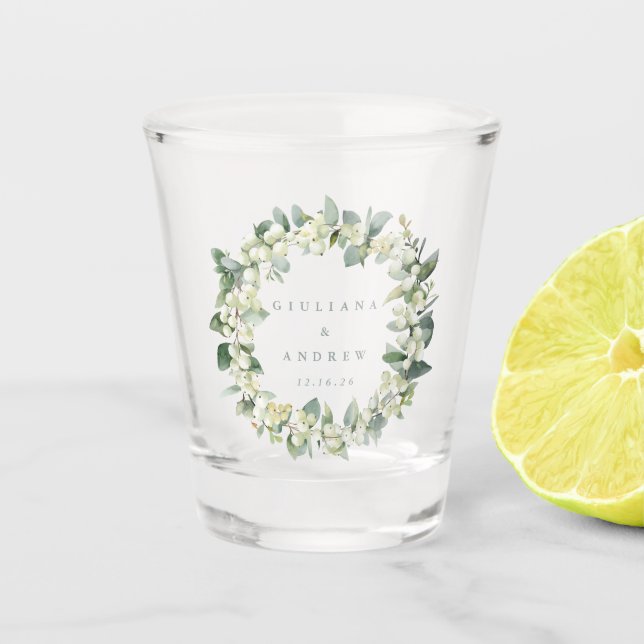 Verre A Shot Mariage personnalisé Snowberry & Eucalyptus Wreath (Devant)