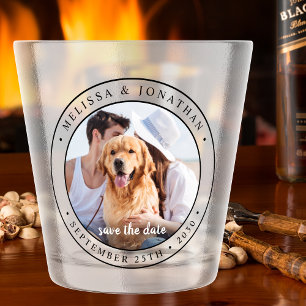 Verre A Shot Mariage Photo Moderne Enregistrer La Date Nom Date