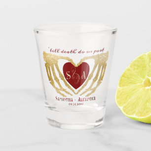 Verre A Shot Mariage Rouge Gothique Mains de Squelette Jusqu'à