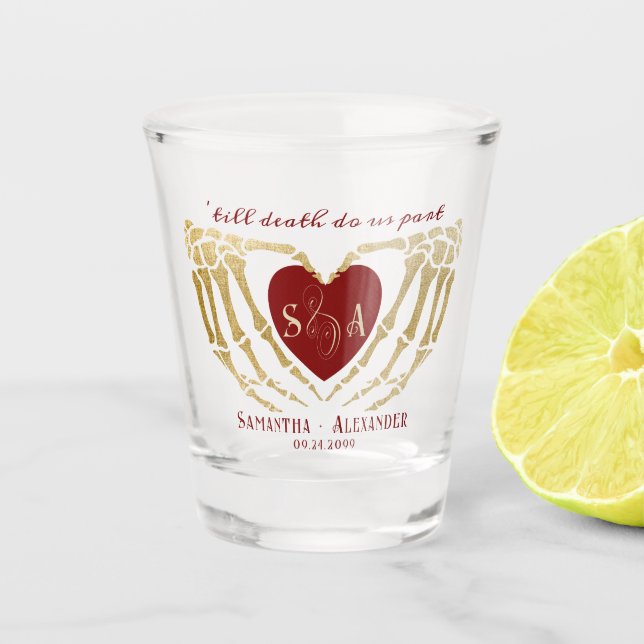 Verre A Shot Mariage rouge gothique Squelette mains jusqu'à la  (Devant)