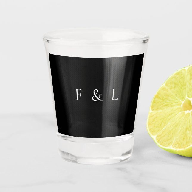Verre A Shot Mariage Simple Monogramme Noir Classique (Devant)
