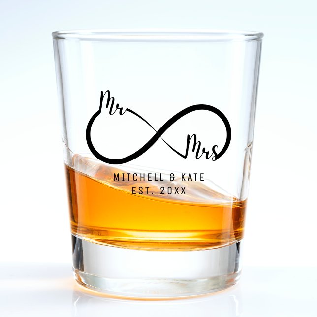 Verre A Shot Mariage Symbole Infini Mr & Mrs (Mr & Mrs Infinity Symbol Wedding Shot Glass
)
