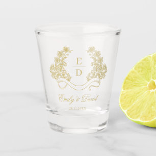 Verre A Shot Mariage Vintage Monogramme Floral Doré Héritage 