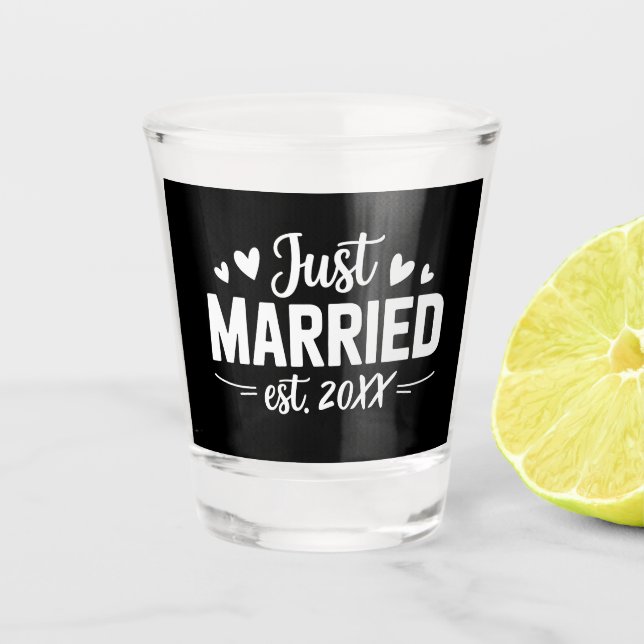 Verre A Shot Mariés sur mesure Just Married Est Wedding Party F (Devant)