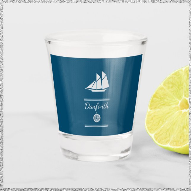 Verre A Shot Marine bleu et blanc Nautique (Créateur téléchargé)