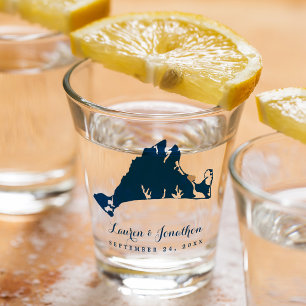 Verre A Shot Marine Blue Martha's Vineyard Map Gold Heart Maria