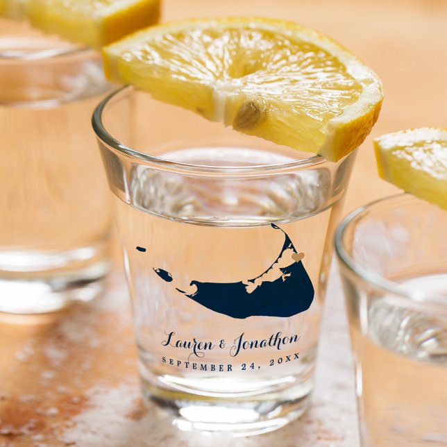 Verre A Shot Marine Blue Nantucket Island Carte Gold Heart Mari (Créateur téléchargé)