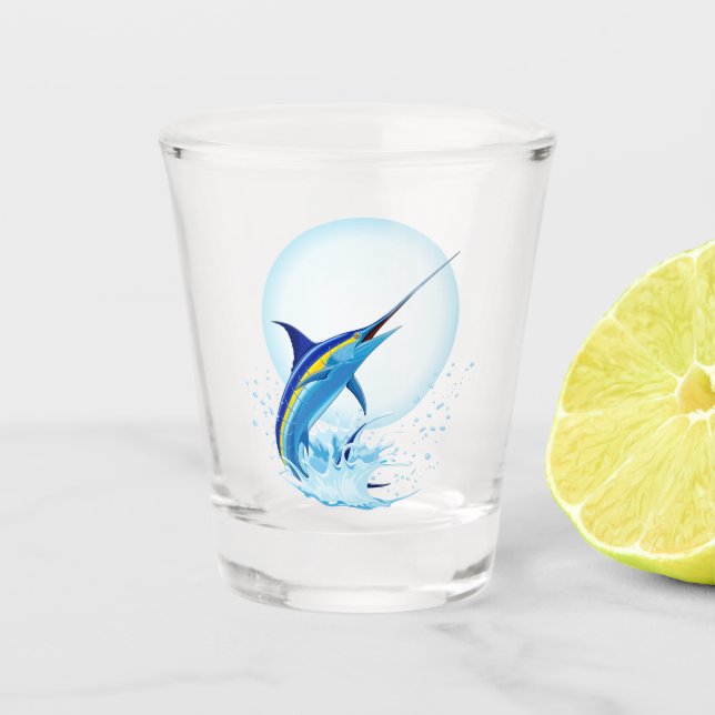 Verre A Shot Marlin Bleu Jaillissant de l'Océan (Devant)