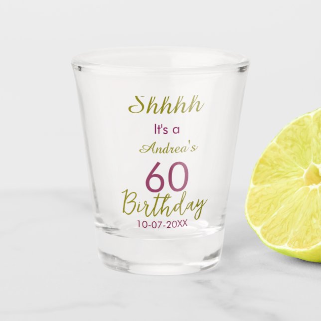 Verre A Shot Marron doré chut 60e anniversaire nom simple gras (Devant)