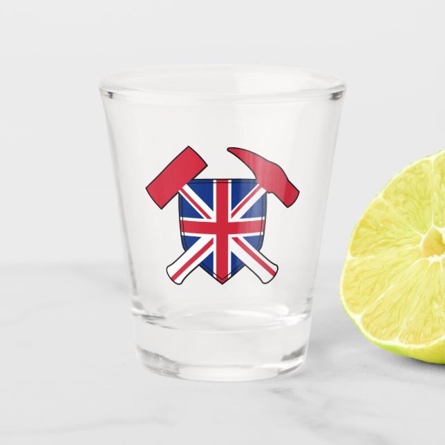 Verre A Shot Marteau de rock et logo Union Jack du géologue (Devant)