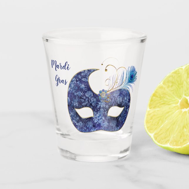 Verre A Shot Masque bleu de mardi gras de motif (Devant)