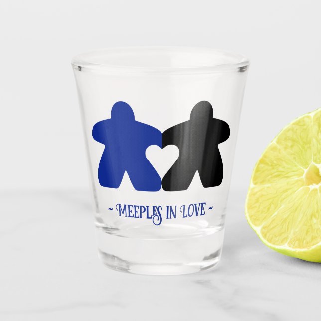 Verre A Shot Meeps en Love, Bleu & Black Shot Glass (Devant)