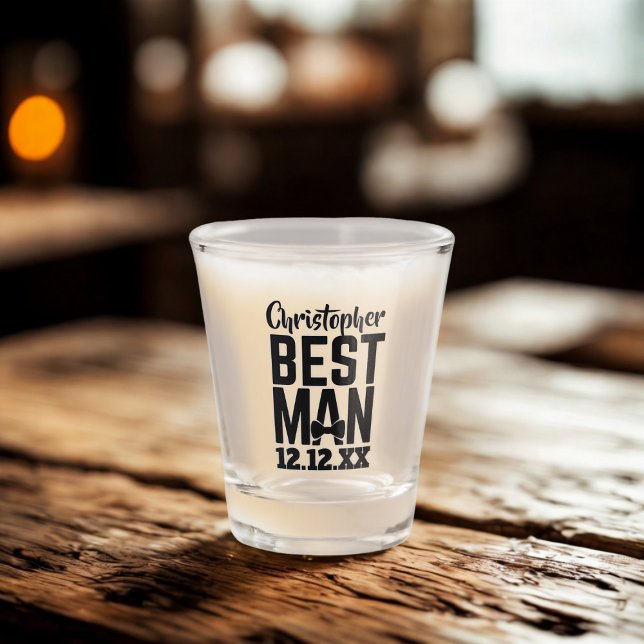 Verre A Shot Meilleur homme Bachelor Fête de mariage Faveur Tir (For the Best Man in your Wedding Party. Just add his name and your wedding date)