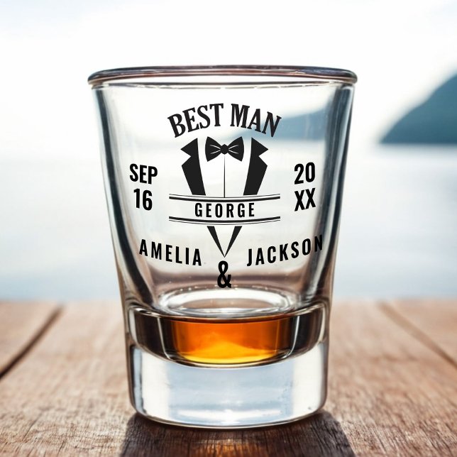 Verre A Shot Meilleur Homme Personnalisé Tuxedo Mariage Faveur  (Best Man Tuxedo Wedding Shot Glass Gift)