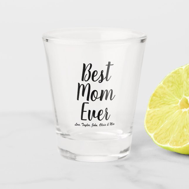 Verre A Shot Meilleure maman Ever noir script personnalisé pers (Devant)