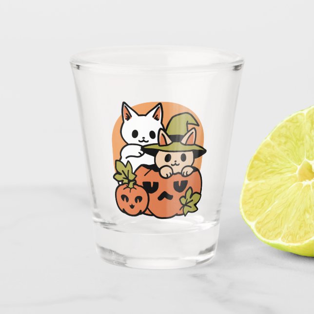 Verre A Shot Meow-Loween - Festive Halloween Conception de chat (Devant)