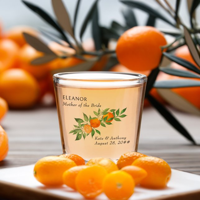 Verre A Shot Mère de la mariée Orange Blossom Citrus Mariage (Wedding Party shot glass gifts from the Orange Blossom Wedding Collection by Darling & May)