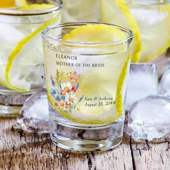 Verre A Shot Mère de la Mariée Pays Fleur sauvage Floral Mariag (Wedding Party shot glasses from Country Wildflower Wedding Collection by Darling & May)