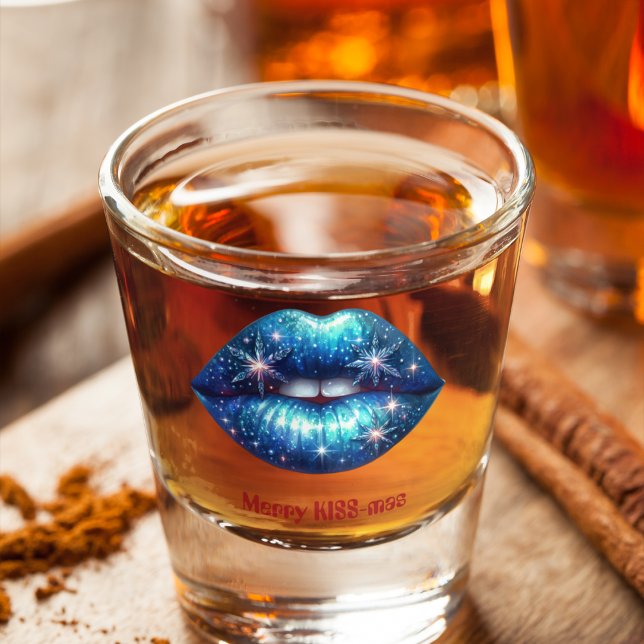 Verre A Shot Merry KISS-mas Sparkling Blue Snowflake Lièvres (Créateur téléchargé)