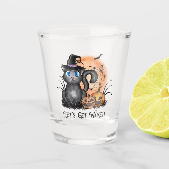 Verre A Shot Mettons-nous les méchants ! | Chat à sorcière noir (Devant)