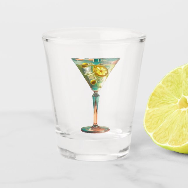 Verre A Shot Mid Century Atomic Futuristic Martini au citron et (Devant)