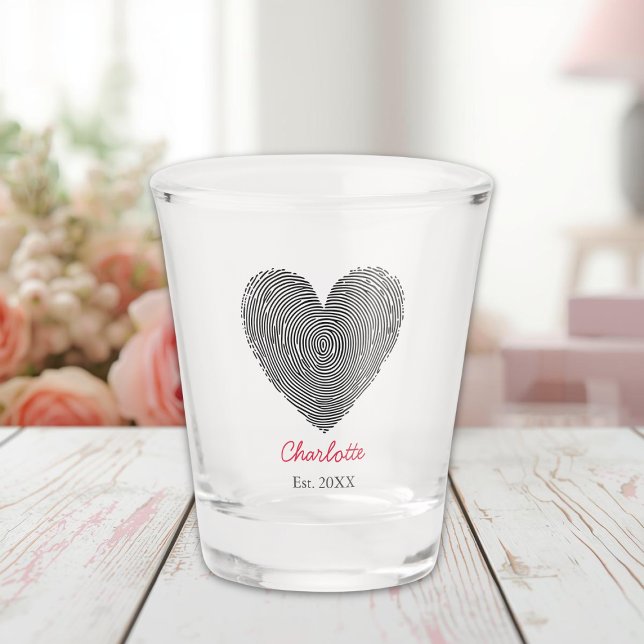 Verre A Shot Minimalist Heart Fingerprint Personalized Name  (Créateur téléchargé)