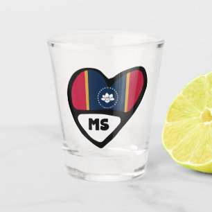 Verre A Shot Mississippi, MS Drapeau D'État Dans Le Coeur, Verr