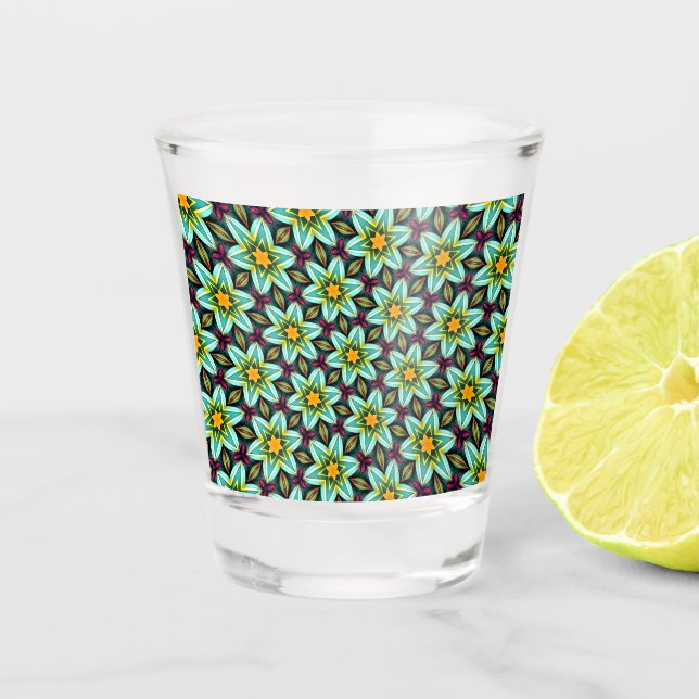 Verre A Shot Modèle Floral Étoiles Vertes (Devant)