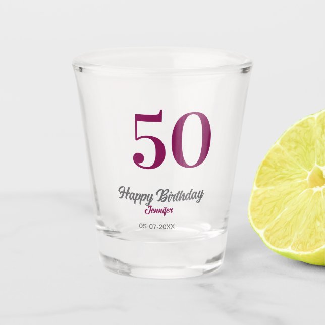 Verre A Shot modèle mauve 50e anniversaire ajouter nom date ann (Devant)