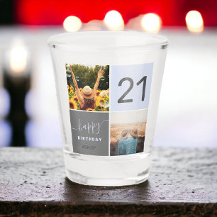 Verre A Shot Moderne 21 anniversaire bleu 2 photo collage grill