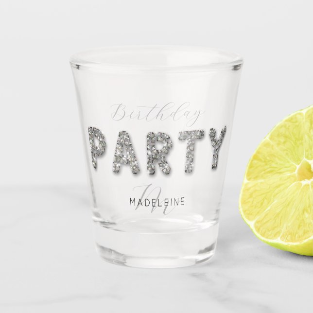 Verre A Shot Moderne Chic Parties scintillant Argent Monogramme (Devant)